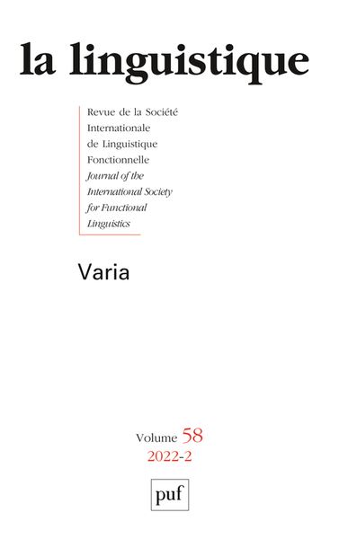 Linguistique (La), n° 2 (2022). Varia